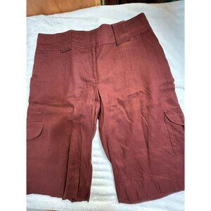 Cabi Women's Mid Rise Linen Outdoor Casual Cargo Bermuda Shorts Rust Brown 12